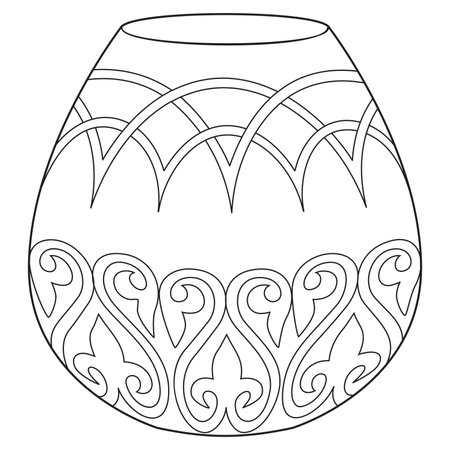 Outline vase, vector linear. Vase pottery, ancient pot greek illustration. Black and white. Art therapy Coloring page. Vector illustrationのイラスト素材