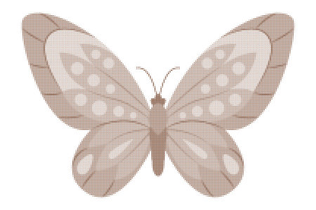 Retro style. sepia Halftone butterfly background. Butterfly of halftone dots Collage element. Vintage Halftone Vector illustrationのイラスト素材