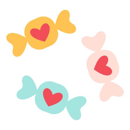 Cartoon wrapped candy. Caramel bonbon. Simple Hand Drawn. Retro style. flat vector. Perfect For Poster, Card, Invitation, Tshirt Print or Valentines Day Greeting Card. Vector illustrationのイラスト素材