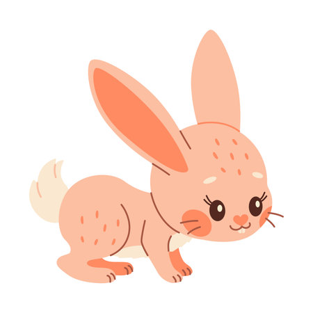 Cartoon easter Bunny. Cute pink rabbit. Kawaii bunny Stands on four legs, trendy color flat style Vector illustration.のイラスト素材