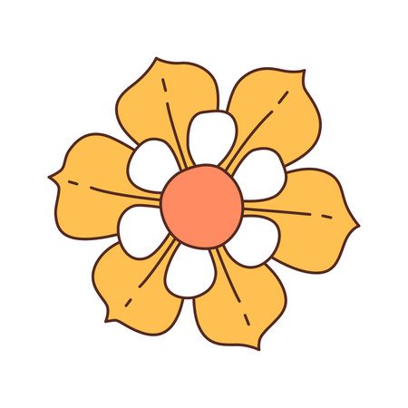 Retro Groovy Yellow Flower Hippie illustration isolated on White Background. Retro style Vector illustrationのイラスト素材