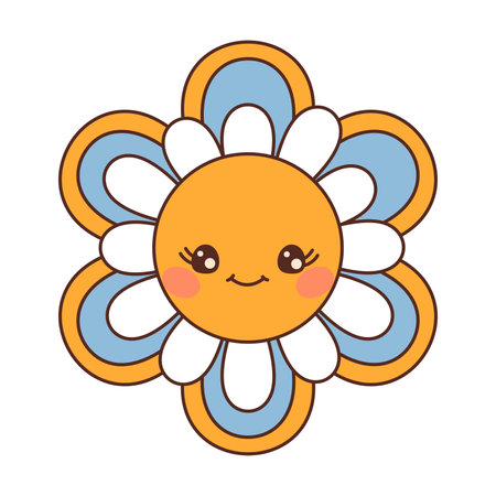 Retro Groovy Yellow Flower Hippie illustration isolated on White Background. Retro style Vector illustrationのイラスト素材