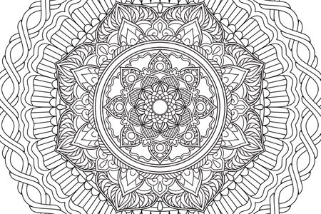 Circular pattern. Mandala Coloring page for kids and adults. Decorative ornament ethnic oriental style. Isolated on white background. line art drawing coloring page relaxation and meditation. Vectorのイラスト素材