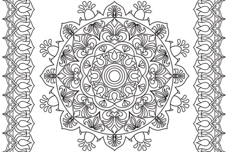 Mandala Coloring page for kids and adults Page for relaxation and meditation. Circular pattern. Decorative ornament ethnic oriental style. line art drawing coloring page. Vectorのイラスト素材