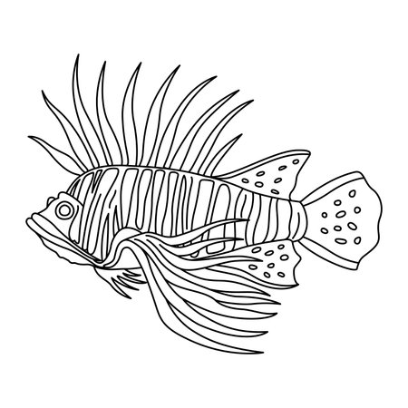 Tropical Fish. Simple Hand Drawn. Isolated on white background. line art drawing Art therapy Coloring page for kids and adults. Black and white Vector illustrationのイラスト素材
