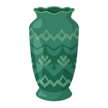 Colored ceramics vase. Porcelain vase for flowers, antique pottery, floral and abstract patterns. Vase pottery, floral pot, colorful jug. Trendy flat style isolated on white. Vector illustrationのイラスト素材