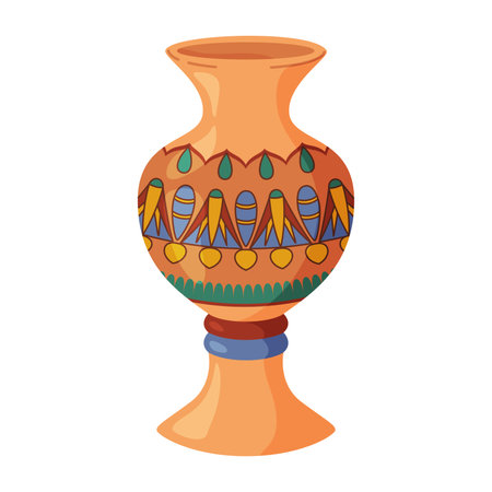 Colored ceramics vase. Porcelain vase for flowers, antique pottery, floral and abstract patterns. Vase pottery, floral pot, colorful jug. Trendy flat style isolated on white. Vector illustrationのイラスト素材