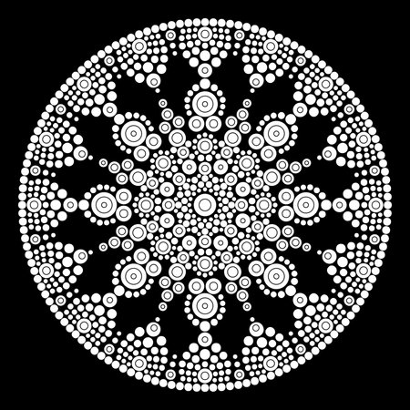 Dot mandala Coloring page for relaxation and meditation. Aboriginal traditional art. Dot painting trendy folk design isolated on black background Coloring book for kids and adults. Vector illustrationのイラスト素材
