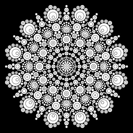 Dot mandala Coloring page for relaxation and meditation. Aboriginal traditional art. Dot painting trendy folk design isolated on black background Coloring book for kids and adults. Vector illustrationのイラスト素材