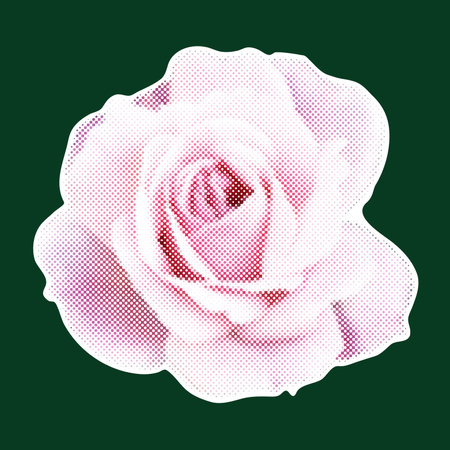 Halftone pink rose collage element in y2k style, vintage punk, silhouette dots rose. Vector illustrationのイラスト素材