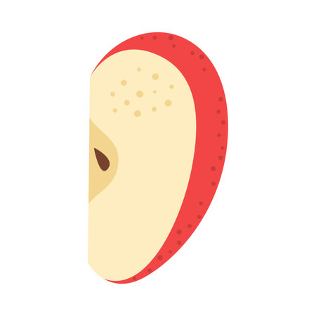 Fresh red apple slice icon. Healthy vegetarian snack, cut apple for design, infographic. Sliced on pieces apple. Hand drawn trendy flat style isolated on white. Vector illustrationのイラスト素材