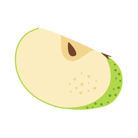 Fresh green apple slice icon. Healthy vegetarian snack, cut apple for design, infographic. Sliced on pieces apple. Hand drawn trendy flat style isolated Vector illustrationのイラスト素材