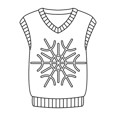 Christmas knitted vest with snowflake. Doodle style winter clothes. New year cozy winter vest. Hand drawn black and white isolated vector illustrationのイラスト素材