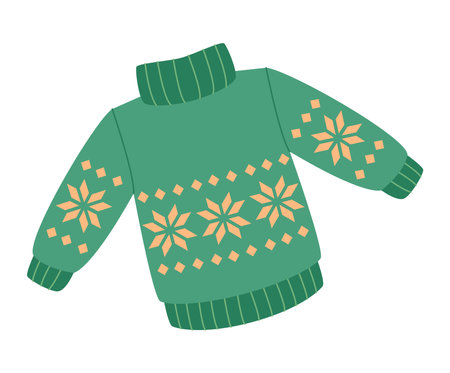 green sweater with a pattern. Hand drawn flat style isolated. Vector illustrationのイラスト素材