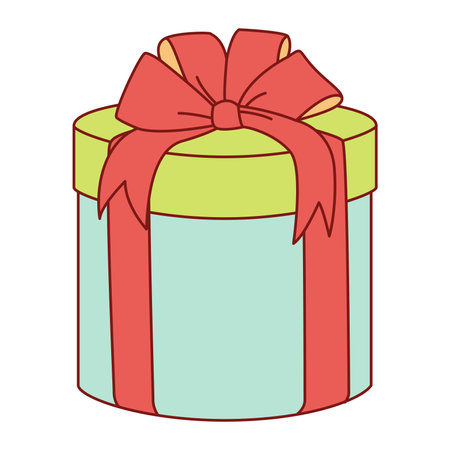Gift box with red Ribbon and Bow. Hand drawn Trendy flat style isolated Gift or Christmas Present. Vector illustrationのイラスト素材