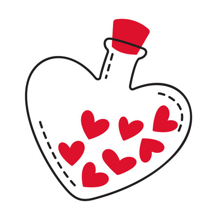 Love potion, hearts in a bottle doodle style Hand drawn trendy flat style love icon Romantic symbol of love for web graphic design poster tattoo Valentines Day card line art Vector illustrationのイラスト素材