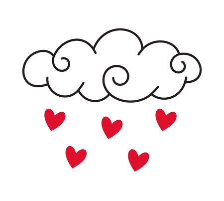 Rain love doodle style Hand drawn trendy flat style love isolated icon Romantic symbol of love for web graphic design poster tattoo Valentines Day Greeting card line art Vector illustrationのイラスト素材