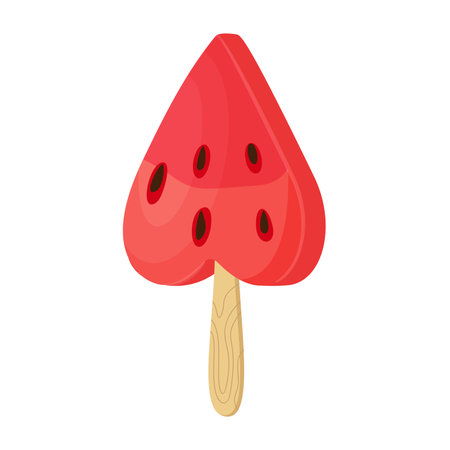 Heart shaped watermelon slice on stick. Red watermelon. Hand drawn trendy flat style isolated icon on transparent background. three watermelon segments. For card, print, banner, packaging, labelのイラスト素材