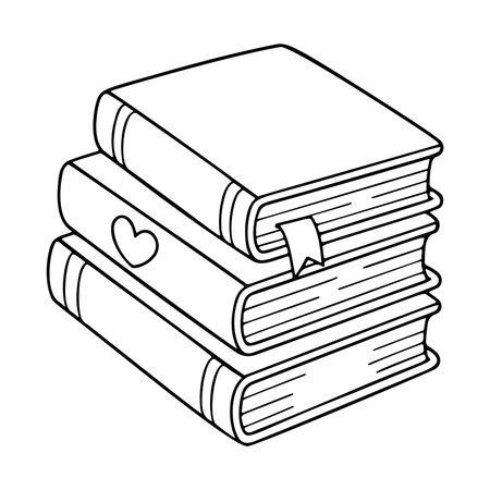 Stack of books outline icon. Doodle style. Hand drawn black and white isolated icon. Coloring page, art therapy, line art, logotype. Vector illustrationのイラスト素材