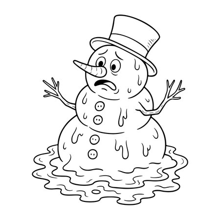 Melted snowman Doodle style. Hand drawn black and white isolated icon. Coloring page, art therapy, line art, logotype. Vector illustrationのイラスト素材