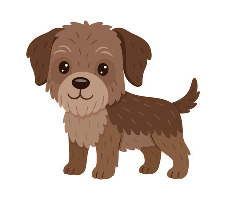 Cute brown dog standing. Adorable Hand drawn flat style. Slovakian Pointer or Border Terrier, Yorkshire Terrier. For kids designs, stickers, pets themes, educational materials, animal graphics.のイラスト素材