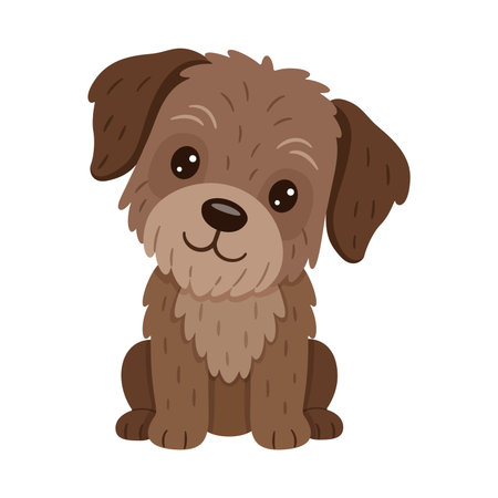Friendly brown dog sitting. Hand drawn flat cartoon style. Slovakian Pointer or Border Terrier, Yorkshire Terrier. For kids designs, stickers, pets themes, educational materials, animal graphics.のイラスト素材