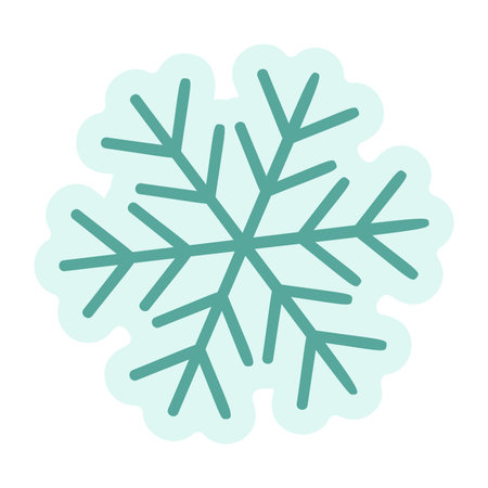 Stylized six sided snowflake. Flat style vector illustration. Ideal for winter backgrounds, stickers, seasonal icons, weather graphics, and decorative elements.のイラスト素材