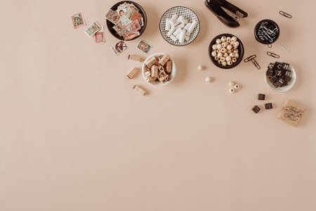 Overhead shot of a working desk in the office
