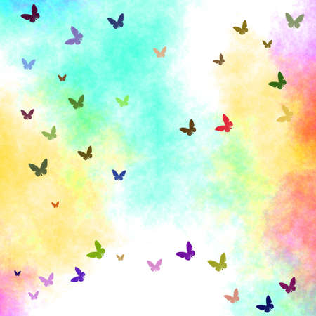Colorful watercolor background with butterfly.の写真素材