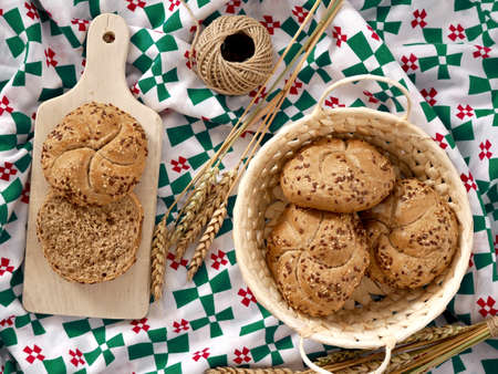 Multigrain kaiser rolls. Homemade bread from recipes of traditional Polish cuisine.