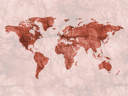 Old watercolor styled world map. Natural earth tones.