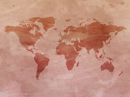 Old watercolor styled world map. Natural earth tones.の写真素材