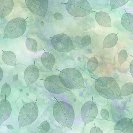 Autumn background with leaves motif. Watercolor or gouache on paper.の写真素材