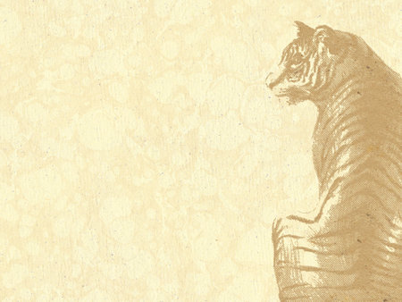 Watercolor painting with a tiger. The Chinese symbol of 2022, stylized as a newspaper printout. Retro style.の写真素材