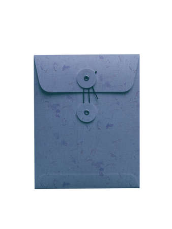 String envelope in vintage style isolated on white background. Blue pattern with hemp fibers. Kraft paper.の写真素材