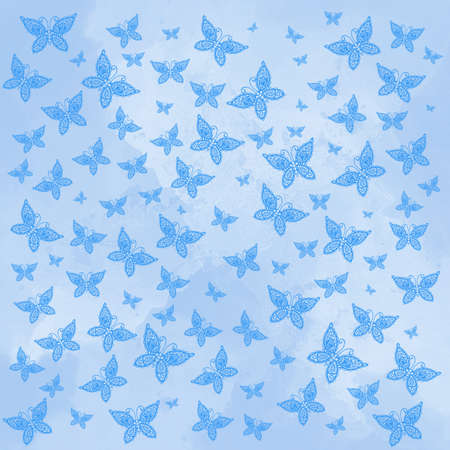 Blue watercolor with butterfly motif. Spring background.の写真素材