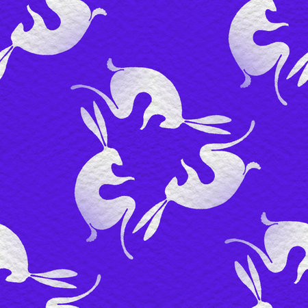 Funny background with white rabbits for Easter. seamless pattern. Watercolor on paper.の写真素材