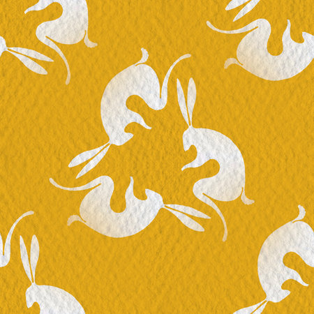 Funny background with white rabbits for Easter. seamless pattern. Watercolor on paper.の写真素材
