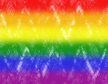 Colorful summer background with rainbow colors. Abstract zigzag pattern like batik or tie dye design. Watercolor on paper. Best for Pride Month.の写真素材