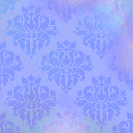 Old wallpaper texture in blue tones. Damask motif. Destroyed surface.の写真素材