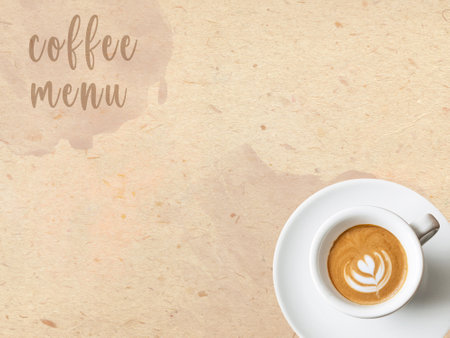 Coffee menu with place for your text. Cappuccino coffe latte art with heart motif. Sepia tones.の写真素材