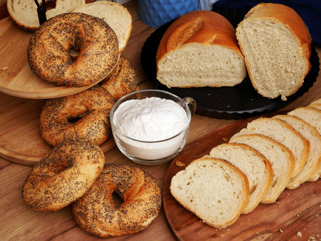 Excellent quality wheat flour with sourdough bread and bagels from Poland baked to a traditional recipe.の写真素材