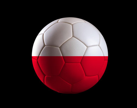 Soccer ball with the flag of Poland isolated on a black backgroundの写真素材