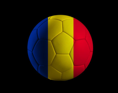 Soccer ball with flag. Isolated on black background.の写真素材