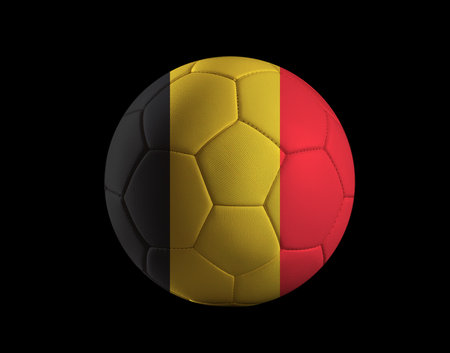 Soccer ball with Belgian flag. Isolated on black background.の写真素材