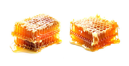 Sweet honeycombs on white background.の写真素材