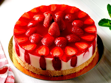 traditional sponge cake with strawberries and jelly from Poland.の写真素材