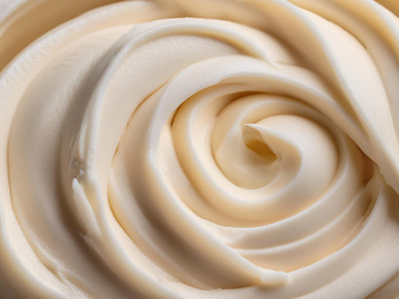 A detailed close-up of the ice cream, highlighting its velvety texture and flawless appearance. The perfect dessert for summer days.の写真素材
