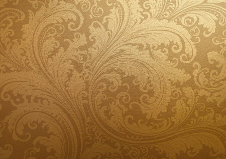 Luxury gold wallpaper decorated with an elaborate pattern, emphasizing the sophistication of the...