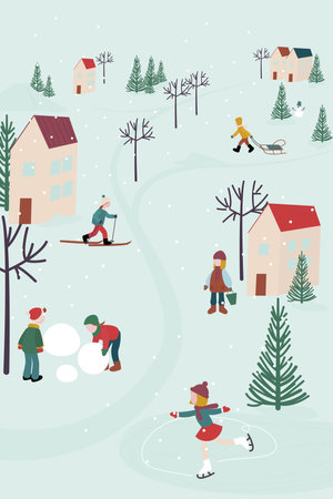 winter background. Winter city activities. snow gamesのイラスト素材